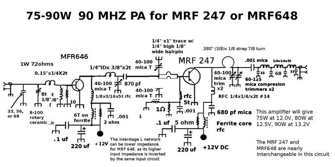 Electronic schematic for VHF (FM Broadcast band) power amp